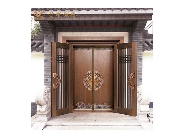愛(ài)唯銅門(mén)廠家定制新中式入戶(hù)雙開(kāi)門(mén)